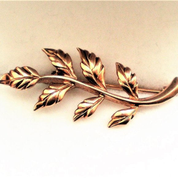 Vintage Russian Russia USSR 14K 583 Rose Pink Gold Tree Branch Leaf Brooch Pin - Picture 3 of 7